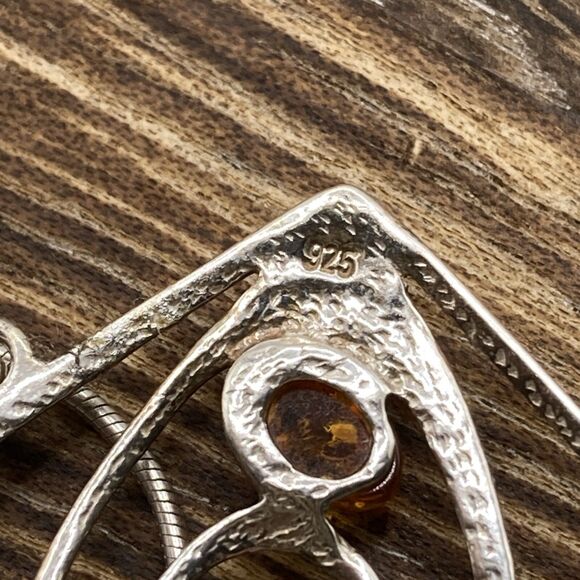 Vintage Sterling Silver And Baltic Amber Necklace 18” Sterling Chain - Picture 4 of 6